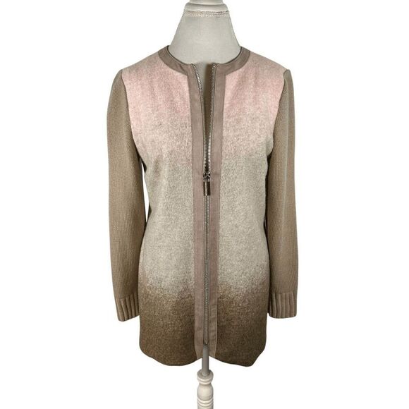 Conrad C Collection Pink & Tan Ombre Knit Zip Jacket Chic Spring Cardigan Size 8 - Picture 1 of 10